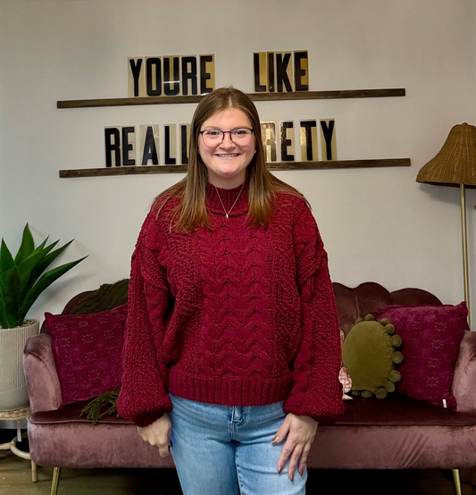 Juliette Cable Knit Sweater - Burgundy