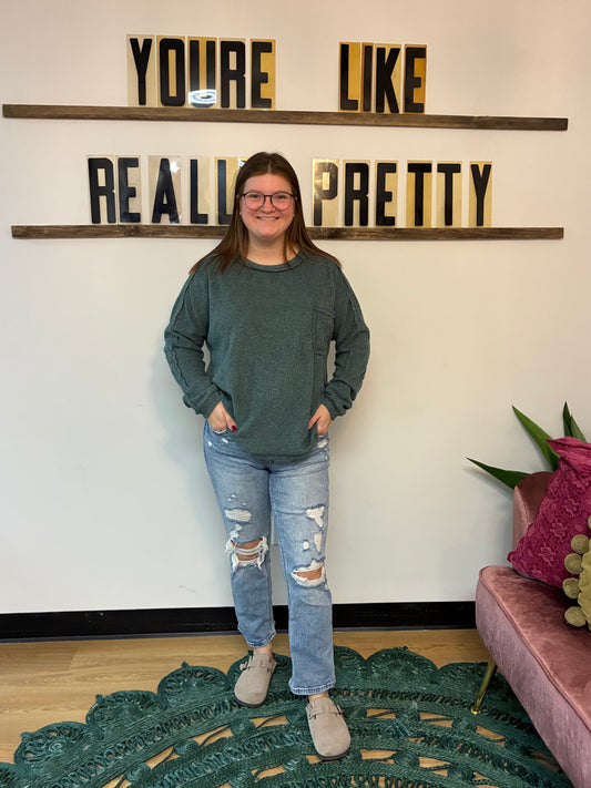 Soft Hi-Low Ribbed Pullover - Ash Jade