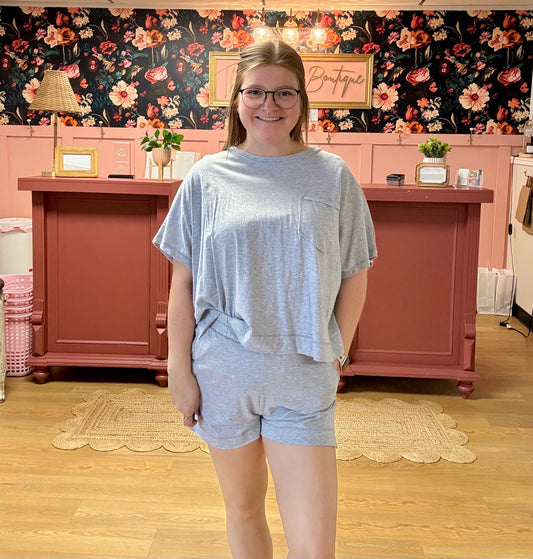 Boxy Top & Shorts Set - H. Grey