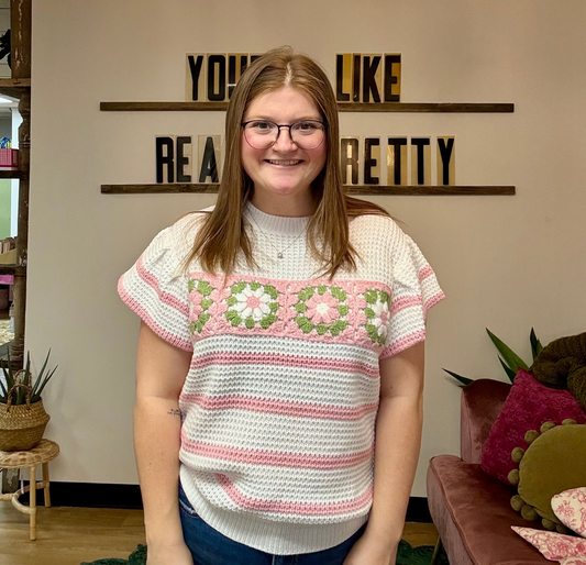 Crochet Flower Short Sleeve Top
