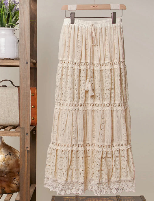 Daphne Elastic Waist Lace Maxi Skirt - Ivory