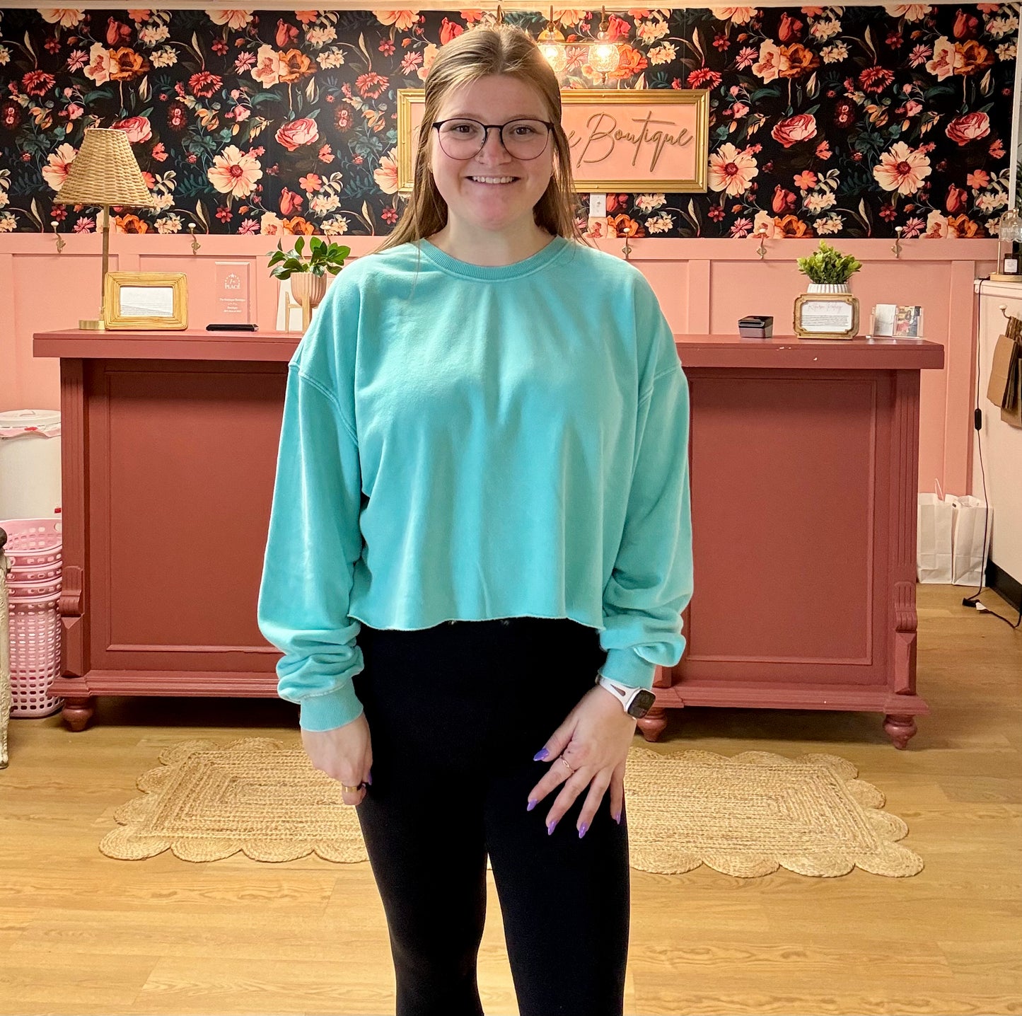 Cropped Crewneck - Turquoise
