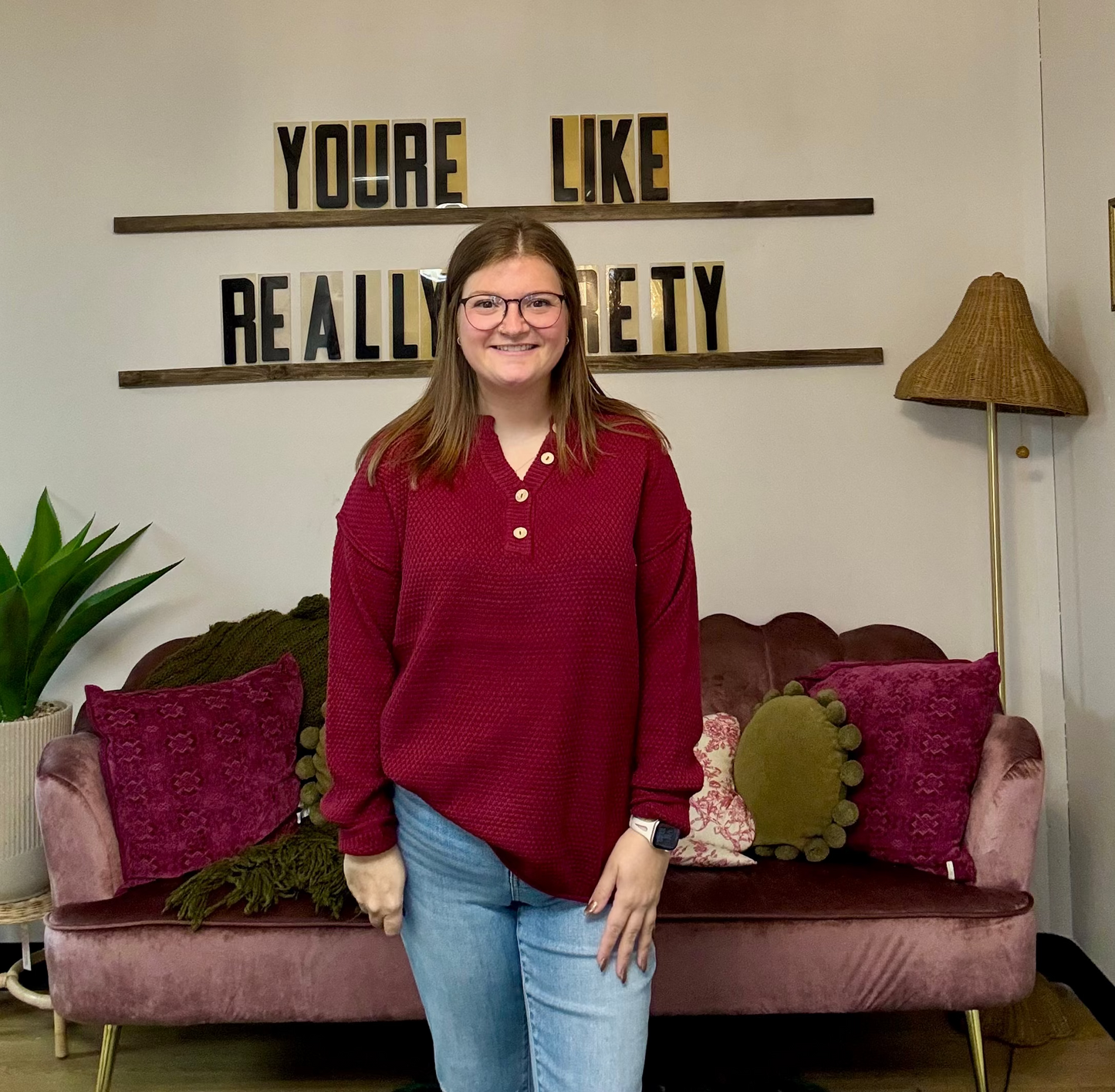 1/4 Button Knit Pullover - Cabernet