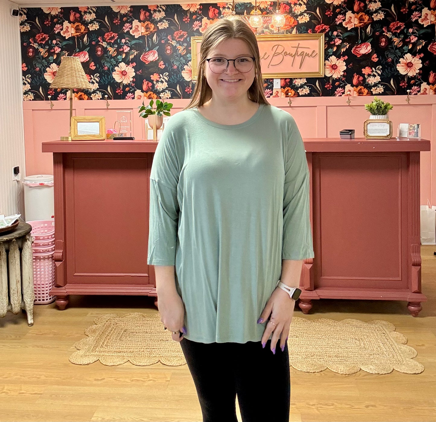 3/4 Sleeve Knit Top - Sage Green