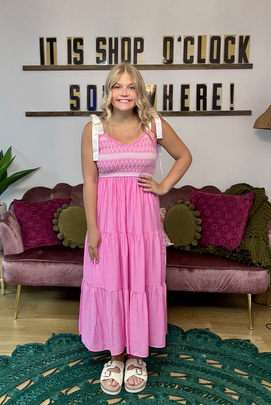 Suzanne Bubble Gum Pink Embroidered Dress