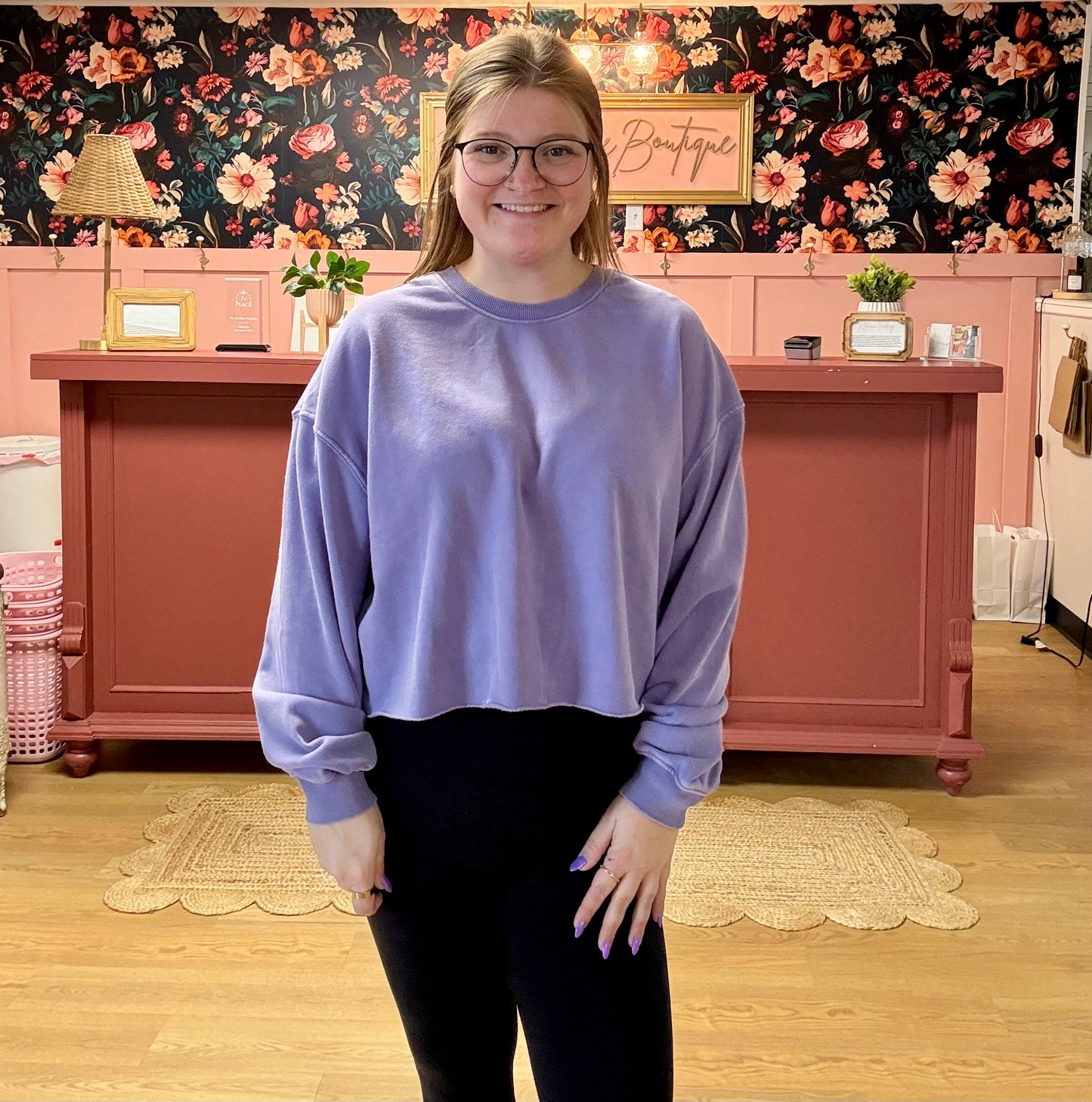 Cropped Crewneck - Dusty Purple