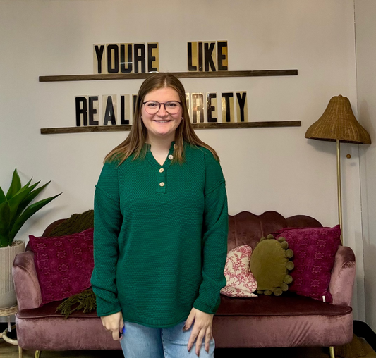 1/4 Button Knit Pullover - Dk. Green