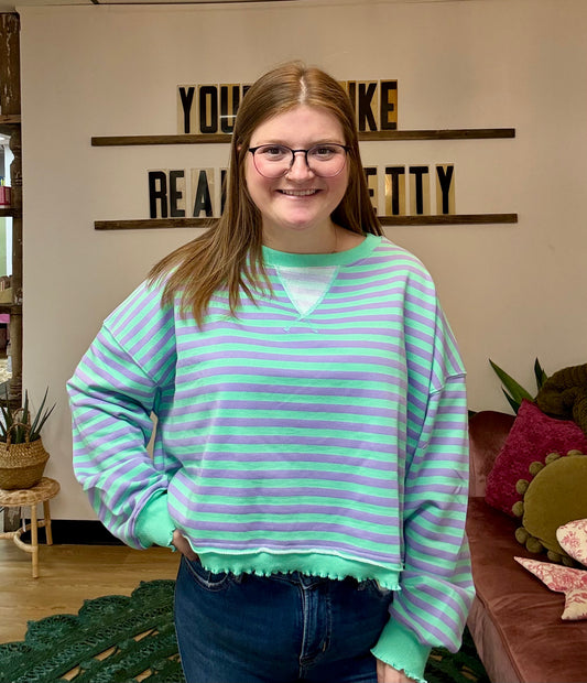 Cropped Striped French Terry Top