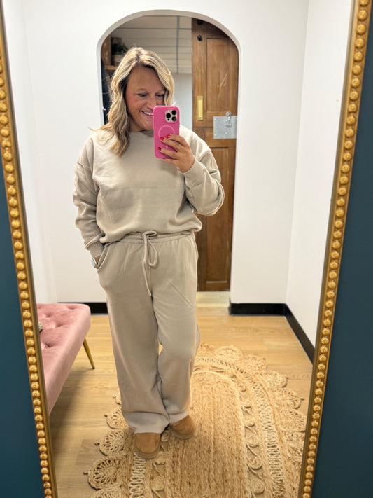 Fleece Top and Sweatpants Set - Ash Mocha