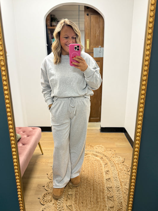 Fleece Top and Sweatpants Set - Grey