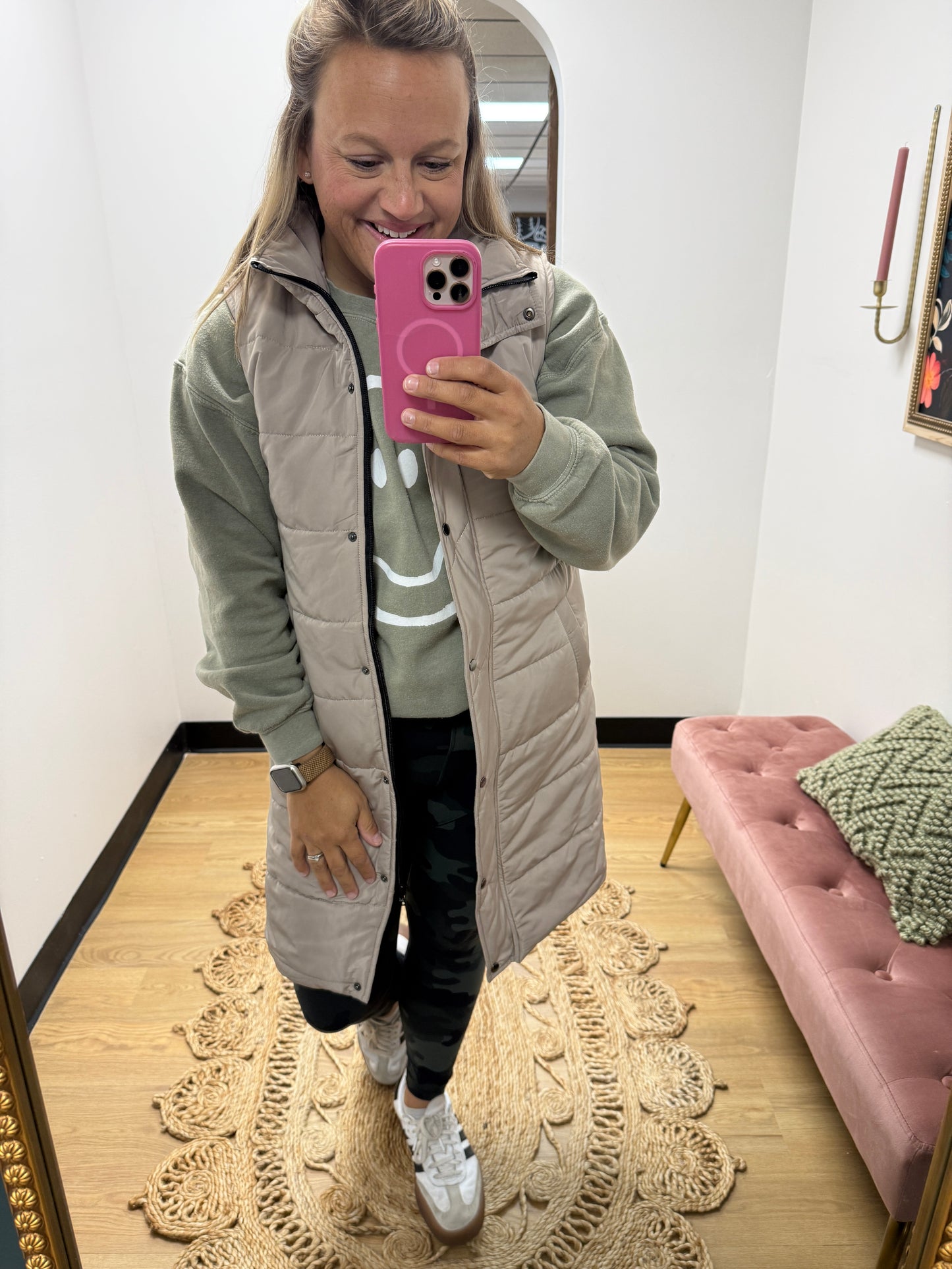 Long Puffer Vest - Sand