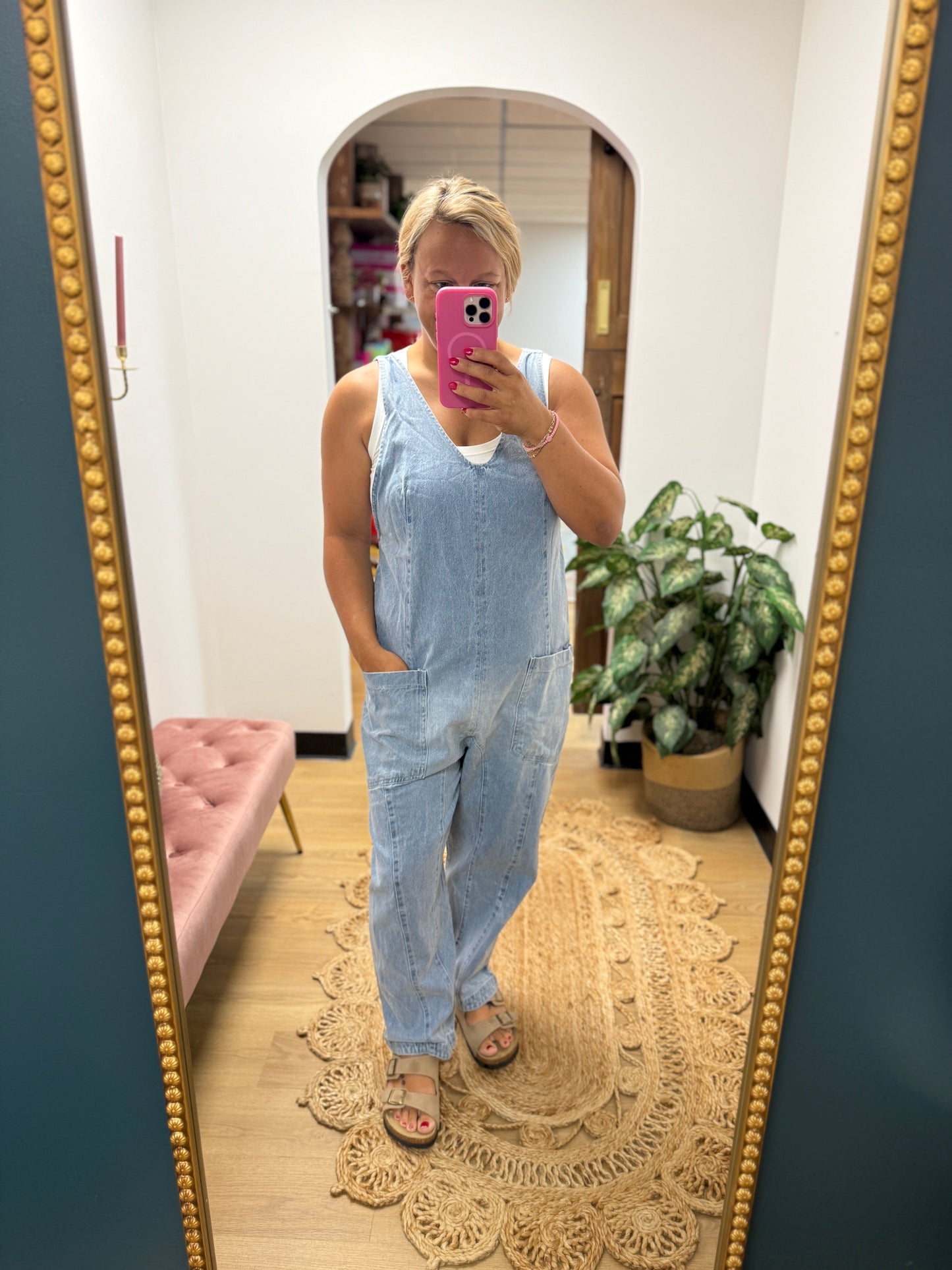 Patch Pockets Denim Overalls
