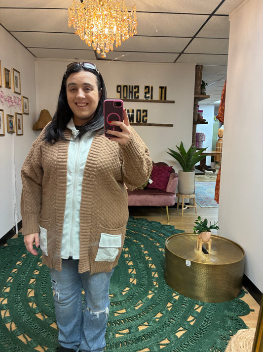 Zip Up Hooded Jacket Sweater - Beige