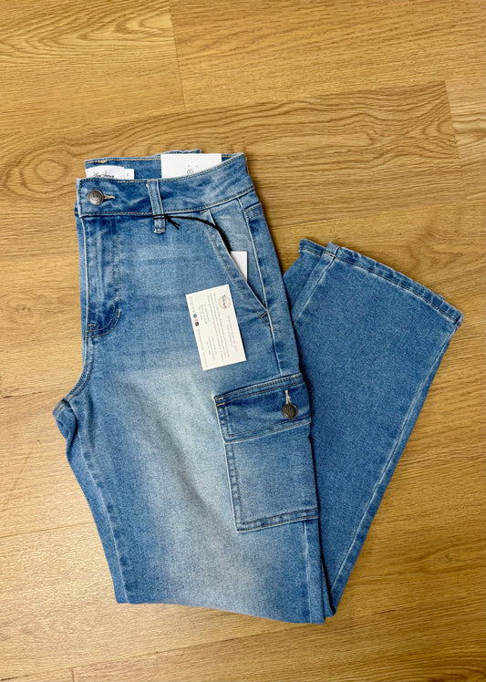Medium Wash Cargo Jelly Jeans