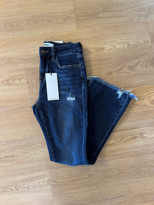 Mica Distressed High Rise Crop Flare