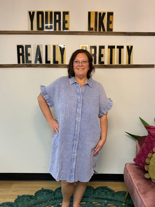Mineral Wash Gauze Mini Shirt Dress