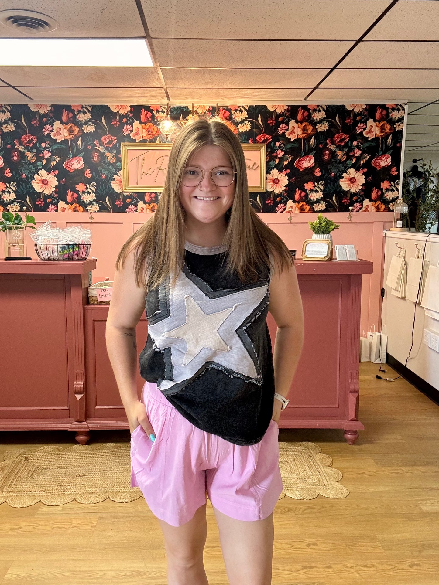 Pink Chambray Shorts