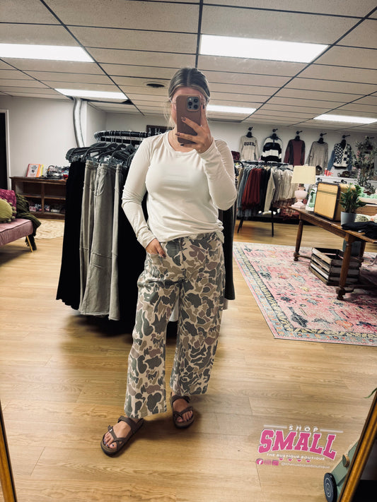 Camo Wide Leg Denim Pants