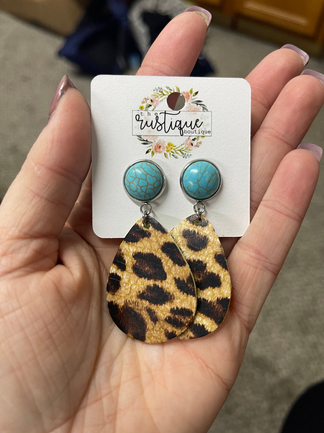 Turquoise Stud Cheetah Earrings