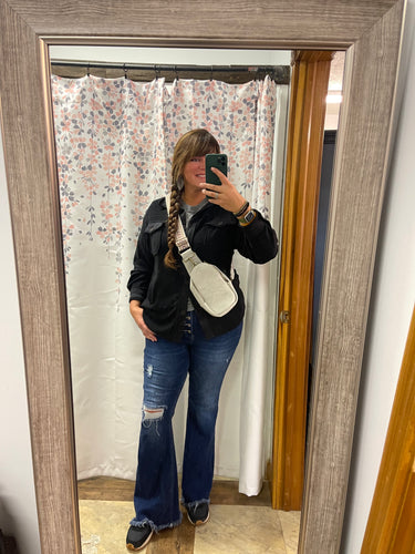 Kancan Dark Wash Distressed Flares