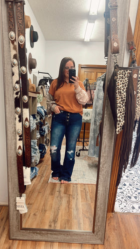 Kancan Dark Wash Flares- Petite Length