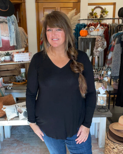 Black V-neck Long Sleeve